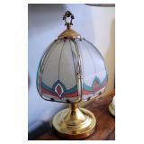 Cut Glass And Brass Toned Table Lamp With Cloth Shade, 30" Tall, And Brass Toned Table Lamp, With Pa