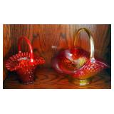 Amberina Glass Basket, 11" Tall, Art Glass Basket, 9" Tall