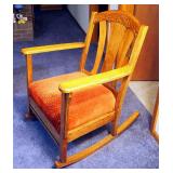 Antique Solid Oak Rocking Chair, With Upholstered Seat, 38" x 26" x 32"