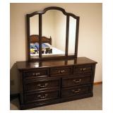Solid Wood 7 Drawer Dresser, With Mirror, 73" X 62" X 19.5"