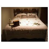 King Size Bed With Solid Wood Headboard, 50" x 80" Mattress, Box Springs, Rails, And Bedding