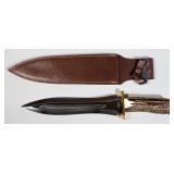 Trophy Stag Dagger TS-101, 10.75" Blade, Genuine Stag Handle, Brass Bolster, In Leather Sheath
