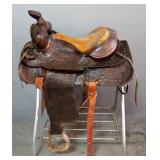 Frazier Western Roping Saddle 14.5" Seat, 6" Gullet, Rounded Square Skirt, Seat Needs Repair, Stand 