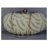 Antique Alligator Skin Purse With Broken Strap And Faux Pearl Handbag