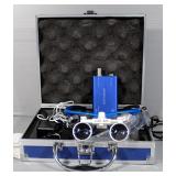 Dental Loupes On Glasses, And Portable LED Headlight With Charger, Both In Padded Hard Case