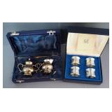 Creamer And Sugar Set In Box And Kirk Pewter Napkin Ring Set