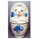 1940s Cat In Basket Cookie Jar, Possibly By American Bisque Pottery