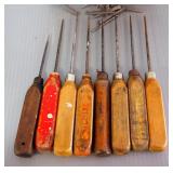 Square Nail Assortment, Uncounted, And Antique Awls, Qty 8
