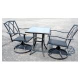 Patio Set With 2 Swivel Chairs And Glass Top Table, 29" H x 24" W x 24" D
