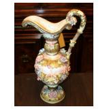 Large Italian Ardalt Capodimonte Pitcher, 16" Tall x 9" Wide