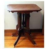 Antique Solid Wood Accent Table On Casters, 29.5" x 24" x 18"