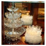 14in Federal Glass 3 Tier Bowl Shaped Glass Pedal Serving Tray With Matching Desert Bowls And Saucer