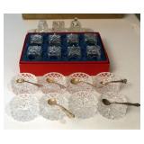 Leonard Crystal Individual Salt Shaker Set In Box, Round Salt Savers With Silver Spoons, Qty 6 And M