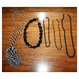 Black Toned Beaded Necklaces Qty 5 And Clutch Purse