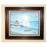Framed Hand Painted Oil On Canvas, Seascape Painting, By Artist Tovar, 22.25" x 26.25"