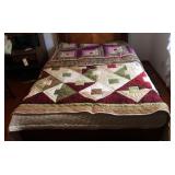 Hand Made Quilts, Machine Pieces, And Hand Quilted, Qty 2, Burgundy 103" x 80", And Green, 75" x 91"