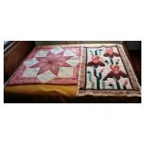 Hand Stitched Lively Iris Crib Quilt, 53" x 52", And Peach Star Quilt, 35" x 45"