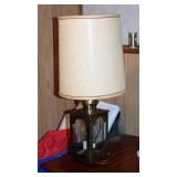 Framed Oil On Canvas Water Scape Signed JME, 27" x 32", And 2 Way Brass Table Lamp, With Drum Shade 