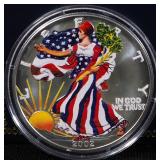 1 oz Fine Silver Painted Walking Liberty Dollars, Qty 4, Years Include 2001, 2002 (2), And 2007