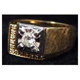 14k Gold Ring With Clear Stones, Size 9-1/4, Approx 8.00 g Total Weight