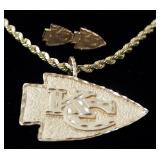 14k Gold Necklace, Approx 21" Long With Kansas City Chiefs Arrowhead Logo Pendant (14k) And Matching