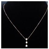 14k Gold Necklace, 17" Long, With 14k Gold Pendant With Clear Stones, Approx 3.19 g Total Weight