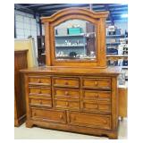 American Woodcrafters Dresser, 8 Drawers, Dovetail Construction, 40" H x 64" W x 19" D, Beveled Glas