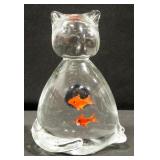 Dynasty Gallery Glass Cat With Fish In Its Belly And Prima Donna Glass Tray With Fish Base