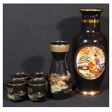 Chokin Design Oriental Vase And Saki Set With Gold Trim