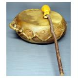 Southwest Style Woven Basket With Lid, Woven Tray, And Rawhide And Wood Drum With Drumstick