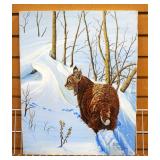 Original Oil On Canvas By Sam Bailey Of Bobcat In Snow, 16" W x 20" H
