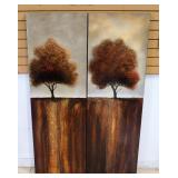 Oil Paintings On Canvas Of Trees, Lacquered Finish, Qty 2, Each 20" W x 60" H