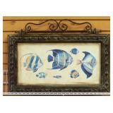 Artwork Of Various Fish, In Metal Frame With Scrollwork On Top, 27" W x 20" H