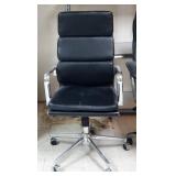 Silver And Black Leather Adjustable Office Chairs, On Wheels, 44" Tall, Seat 21.5", Qty 2