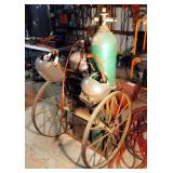 Acetylene/Oxygen Welding Setup Including Vintage Two Wheel Cart, Tanks, Welding Hoods, Torch And Lea