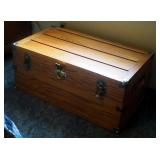 Oak Storage Trunk With Interior Tray And Brass Hardware, 16in x 36.5in x 20.5in