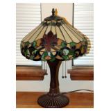 Reproduction Stained Glass Tiffany Style Table Lamp, 21" Tall, Powers On