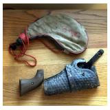 Mary Jane Water Skin, Hhheiser Tooled Leather Revolver Holster And Wood Ruger Revolver Grips