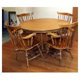 Solid Wood Round Pedestal Dining Table, 29.5in x 45in, With 2, 12in Leafs, And Matching Spindle Back