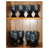 Vintage Lenox Hand Blown Blue Bell Crystal Goblets, With Ribbed Base, 3 Sizes, Total Qty 18