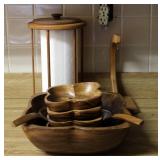 Genuine Monkey Pod Salad Bowl Set, Paper Towel Dispenser, And Banana Hanger