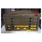 Metal 5-Drawer Tool Storage Cabinet Including Assorted Drill Bits, 8in x 15in x 7.5in