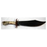 Chrisman Curved Blade Knife, 13.5" Damascus Blade, Brass Guard