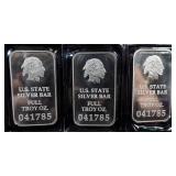 U.S. State Fine Silver Bars, Full Troy Oz, Qty 5 (Total Of 5 Troy Ounces), Stamped With Kansas State