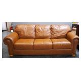 Horizons By Palliser Leather Couch With Removable Seat Cushions And Brass Buttons, 36" High x Approx