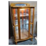Lighted Curio Cabinet With Mirrored Crown And 3 Total Glass Shelves, Includes Key, Power On