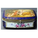 Porcelain Trinket Box With Hinged Lid, "RS" Stamped On Bottom