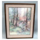 Lena Lui (Taiwanese) Watercolor Of Creek Flowing Through Forest, Signed And Numbered 1134/2980, Fram