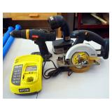 Ryobi 18 Volt 5.5" Cordless Circular Saw, Model R10631, Ryobi 1/2" Cordless Drill Driver, Ryobi Batt