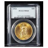 1924 St. Gaudens Double Eagle $20 Gold Coin, Certified By PCGS, Graded MS64